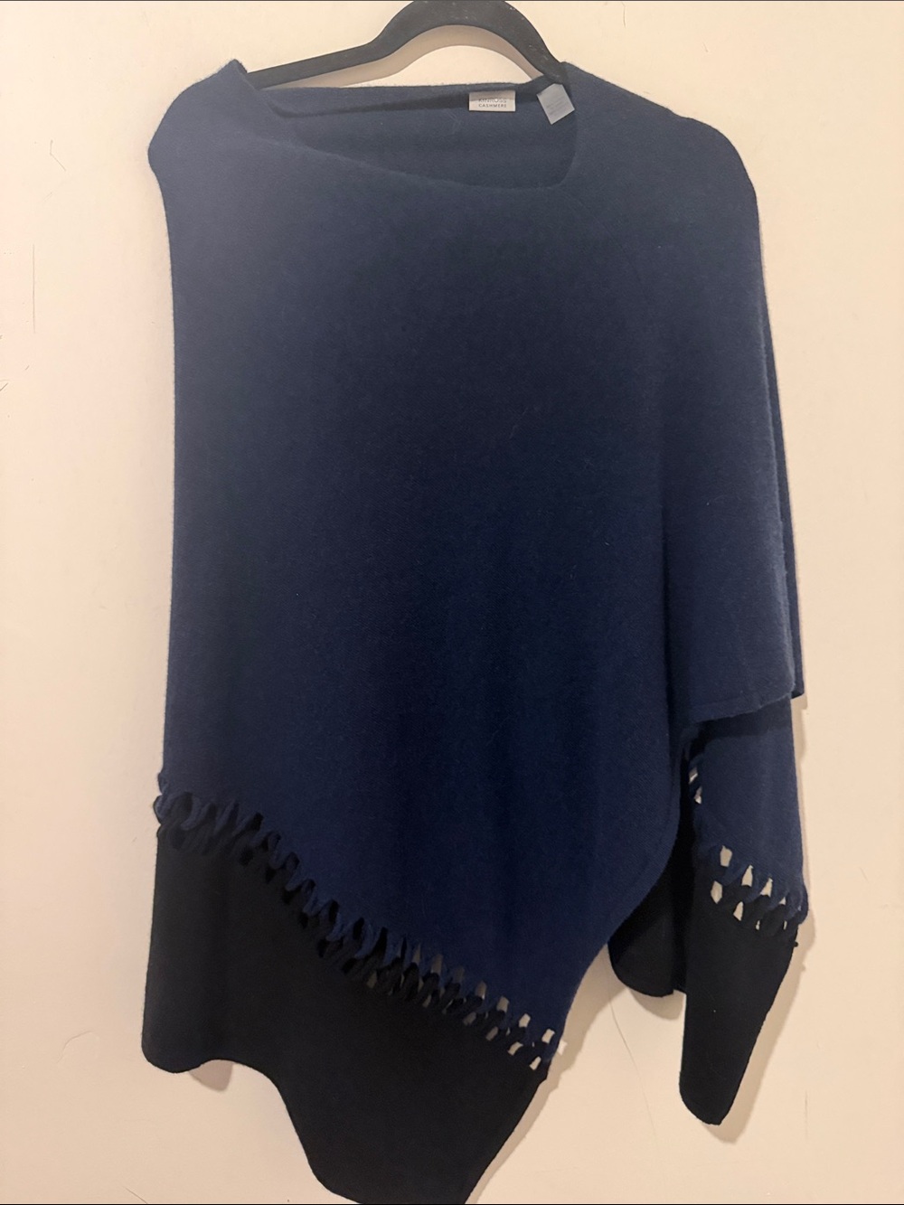 Kinross Navy Blue Knit Poncho with Cutout Hem